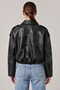 Black Vintage Genuine Leather Oversized Women's Jacket with Cropped Belted Shoulder Epaulet Detail - 2