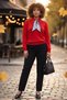 Red Polo Collar Long Sleeve Half Placket Thin Glittery Scarf Casual Knitwear Sweater 64 63 - 4