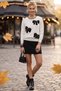 Ecru Crew Neck Long Sleeve Ribbon Patterned Stoned Casual Oversize Knitwear Sweater 66 68 - 5