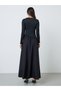 Black Solid Long Sleeve A-Line Maxi Dress - 5