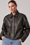 Brown Vintage Genuine Leather Oversized Women's Jacket with Cropped Belted Shoulder Epaulet Detail
