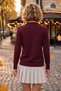 Burgundy Crew Neck Long Sleeve Collar with Pearl and Stone Detail on the Sleeve Cuff, Pearl Detailed Knitwear Sweater 63 60 - 8