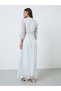 White Floral A-Line Maxi Dress with 3/4 Sleeves - 4