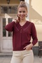 Burgundy V-Neck Long Sleeve Front Decorative Buttoned Non-Opening Stitched Casual Knitwear Sweater 64 66 - 4