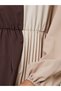Brown Color Block Pleated Midi Dress - 4