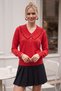 Red V-Neck Long-Sleeved Casual Knitwear Sweater with Decorative Buttons on the Front and Non-Opening Seams 64 66