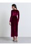 Burgundy Velvet-Look Wrap Maxi Dress with Embellishment - 5