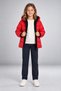 Girl's Red Fleece Fur Hooded Windproof Inflatable Winter Coat - 2