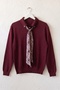 Burgundy Polo Collar Long Sleeve Half Placket Thin Glittery Scarf Casual Knitwear Sweater 64 63 - 2