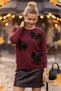 Burgundy Crew Neck Long Sleeve Ribbon Patterned Stoned Casual Oversize Knitwear Sweater 66 68 - 6