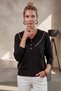 Black V-Neck Long-Sleeved Casual Knitwear Sweater with Decorative Buttons on the Front and Non-Opening Seams 64 66 - 4