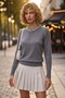 Gray Crew Neck Long Sleeve Collar with Pearl and Stone Detail on the Sleeve Cuff, Pearl Detailed Knitwear Sweater 63 60 - 6