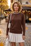 Brown Crew Neck Long Sleeve Collar Sweater with Pearl and Stone Detail 63 60 - 6