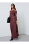Burgundy Off Shoulder Ribbed Maxi Dress