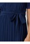Navy Blue Tie-Up Waist Pleated A-Line Maxi Dress - 3