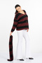 Women's Winter Burgundy Amelie Scarf Detailed Striped Knitwear Cardigan 20331 - 2