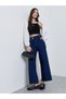 Dark Blue Wide Leg Jeans with Button Detail - 2