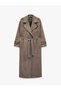 Oversized Double-Breasted Trench Coat with Belted Pockets and Suede Look