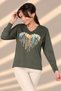 Women's V-Neck Paw Print Heart Pattern Long Sleeve Knitwear Blouse - 3