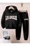 New White Los Angeles Printed Winter Children's Hooded Cotton Insulated Tracksuit Set (Bottom Tracksuit with Pockets) - 3
