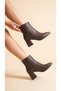 Pointed Toe Leather Look Bitter Brown Short Classic Boots with Metal Detail on the Front - 2