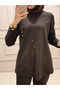 Chain Detailed Vertical Striped Tunic Trouser Set - 2