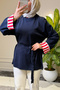 44478 - Stylish and Comfortable Rayon Striped Cuff Detailed Women's Long Draped Slim Knit Sweater - 6