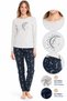 17118 Women's Beige Long Sleeve Round Neck Pajama Set