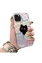 iPhone 14 Pro Compatible Colorful Line Cat Figure Phone Case Shock Absorbing Protective Case