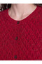 Red Crew Neck Openwork Women's Cardigan - 3