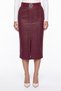 Women's Burgundy Winter High-Waisted Belted Faux Leather Skirt with Front Slit and Stone Detail - 3