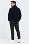 Men's Oversize Welsoft Fabric Fleece Zippered Navy Blue Jacket with Pockets - 4
