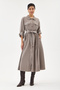 Mink Italian 100% Cotton Velvet Waist Tie Long Velvet Shirt Dress Size 38 - 42