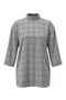Plaid Blouse with Padded Shoulders and High Collar - 3