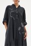 Anthracite Italian 100% Cotton Velvet Half Button Floral Embroidered Long Velvet Dress 38 -44 Size - 3