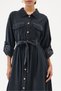Anthracite Italian 100% Cotton Velvet Waist Tie Long Velvet Shirt Dress Size 38 - 42 - 4