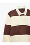 Long Sleeve Three Thread Ribbed Buttoned Striped Polo Collar Sweatshirt - 3