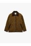 Long Sleeve Classic Contrast Collar Quilted Jacket with Snap Button Pockets