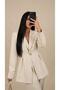 Women's Belded Gold Button Plazer Jacket Set - 2
