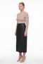 Women's Black Seasonal High Waist Flexible Belted Stone Detailed Midi Length Faux Leather Skirt - 3