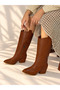 Limona Wicker Patterned Taba Patent Leather 6 cm Heel Women's Boots - 4