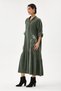 Khaki Italian 100% Cotton Velvet Half-Button Floral Embroidered Long Velvet Dress 38 -44 Size - 3