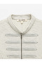Ribbed Slim Fit Napoleon Closure Mandarin Collar Zippered Sweatshirt - 3