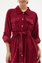 Burgundy Italian 100% Cotton Velvet Waist Tie Long Velvet Shirt Dress Size 38 - 42 - 4