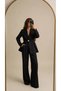 Women's Belded Gold Button Plazer Jacket Set - 5