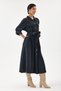 Anthracite Italian 100% Cotton Velvet Waist Tie Long Velvet Shirt Dress Size 38 - 42