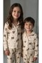 Teddy Bear Patterned Cream-Colored Suede Fabric Children's Pajama Set (This Is the Price of One Product)