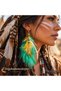 Feather Earrings Green Yellow Bohem