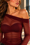 Women's Asymmetrical Collar Transparent Tulle Draped Blouse - 5