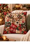 New Year's Santa Claus, Deer, Snowman, Knitted Effect, Digital Printed, Set of 4 Gift Throw Pillow Covers - 4